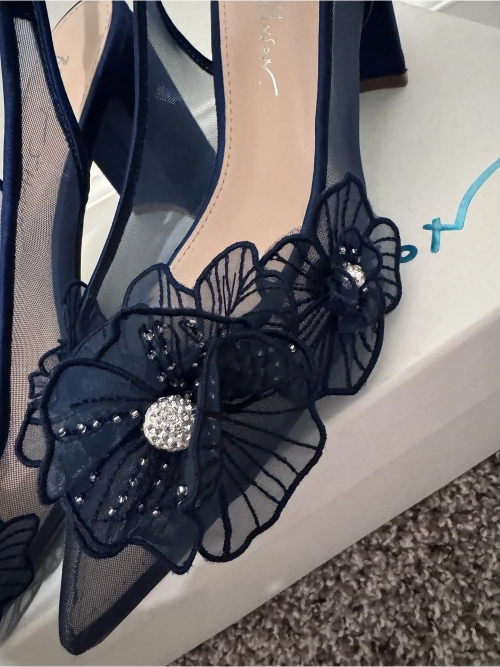 Betsey Johnson Embellished Navy Floral Slingback Heels - Picture 2 of 9